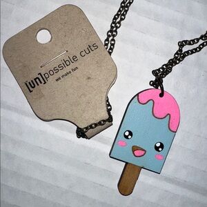 Unpossible Cuts Necklace Laser-cut Wood Pendant Wooden Jewelry Cute Popsicle
